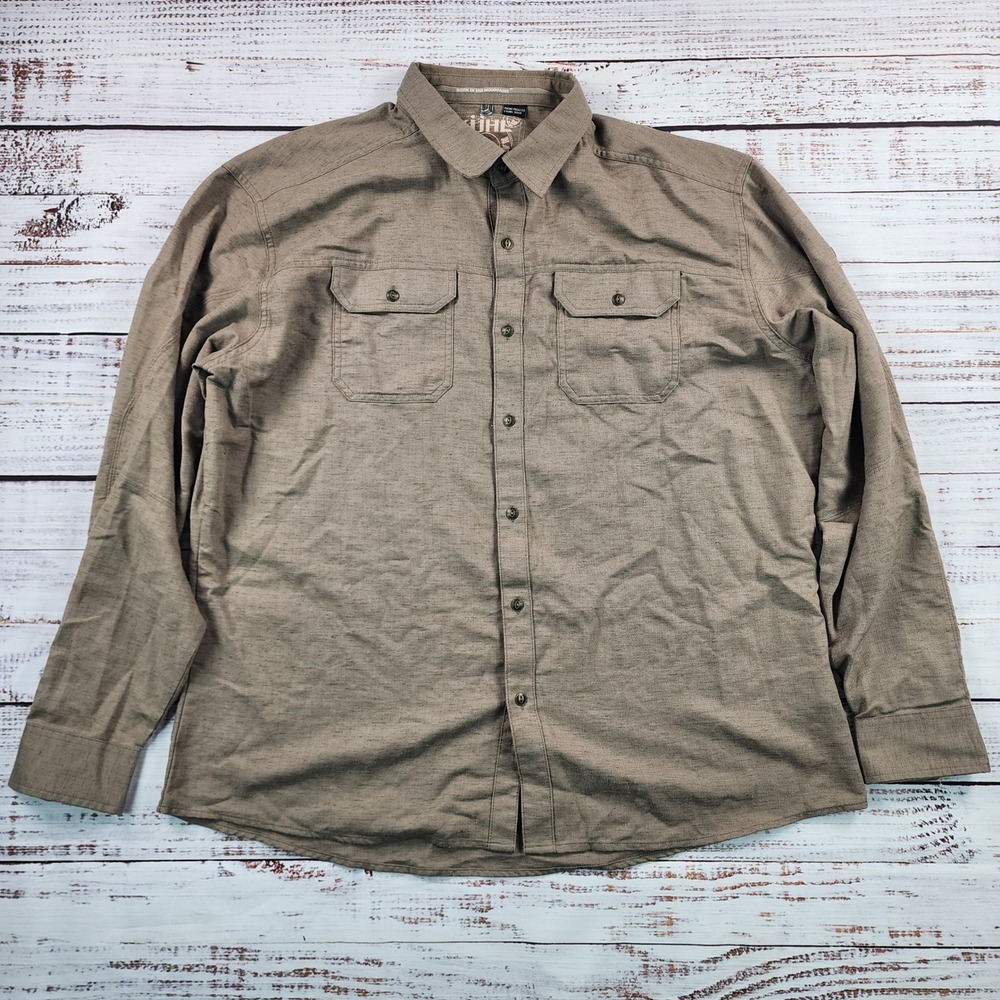 Kuhl Mens Shiftr Long Sleeve Button Up Work Shirt Khaki Brown XXL 7190